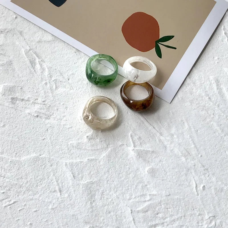 1 Pcs Korea Vintage Transparent Resin Colorful Rings Chic Colorful Acrylic Geometric Irregular Ring for Women Jewelry Gifts New