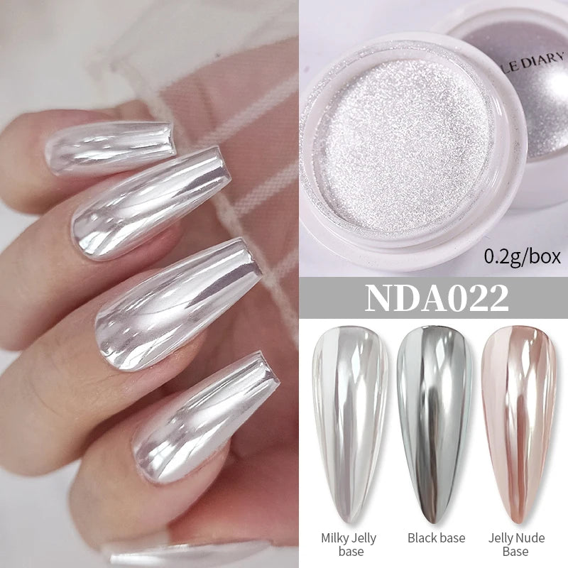 NICOLE DIARY Bright White Pearl Nail Powder Moonlight Plating Mirror Aurora Effect Pigments UV Gel Polish Chrome Dust Nail Decor
