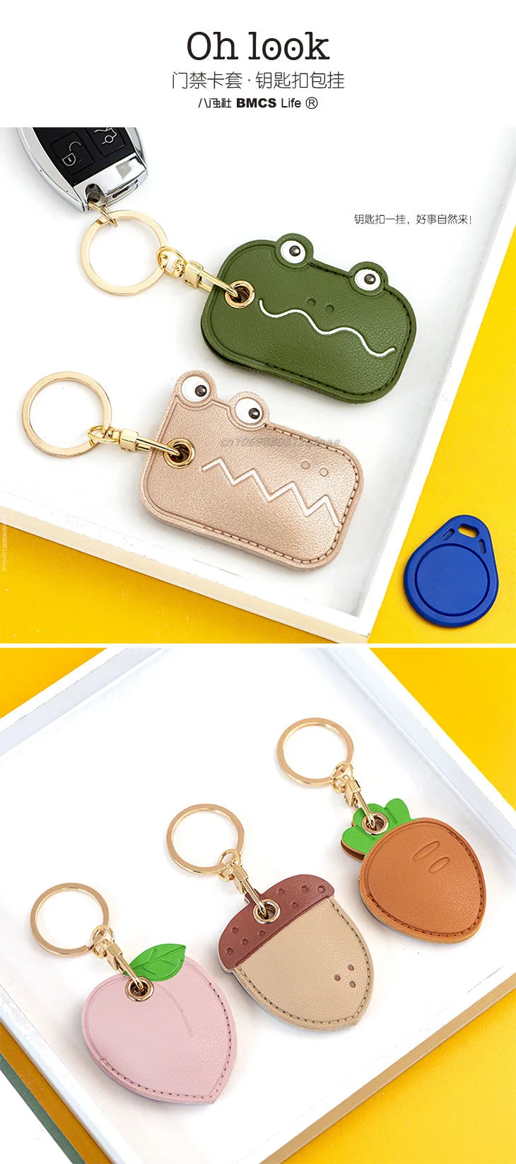 Cute Strawberry Lemon Case for Apple Airtag Protection PU Leather Cover Pendant GPS Anti-lost Keychain Case Pet Dog Cat Collar