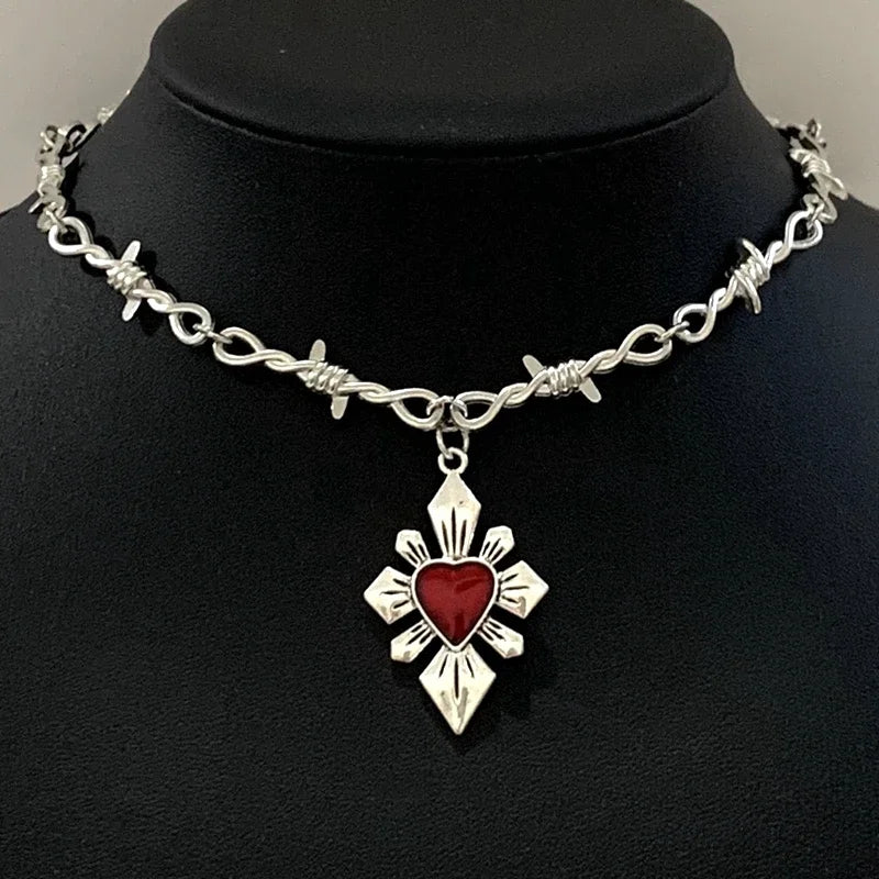 Sacred Heart necklace, small wire necklace, women's hip-hop, gothic, punk style, barbed wire, small thorn chain necklace, gift