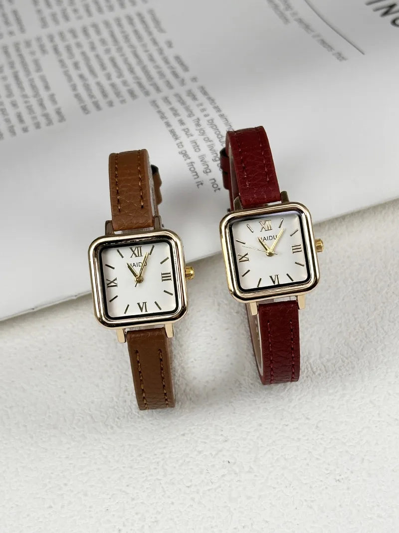 Vintage Small Square Watch Famous Brand Women Quartz Watch Luxury Gifts Ladies Clock Red Leather Strap Wristwatches Dropshipping