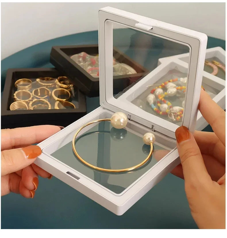 PE Film Jewelry Storage Box 3D Packaging Case Free Stand Floating Frame Membrane Ring Earrings Necklace Display Holder
