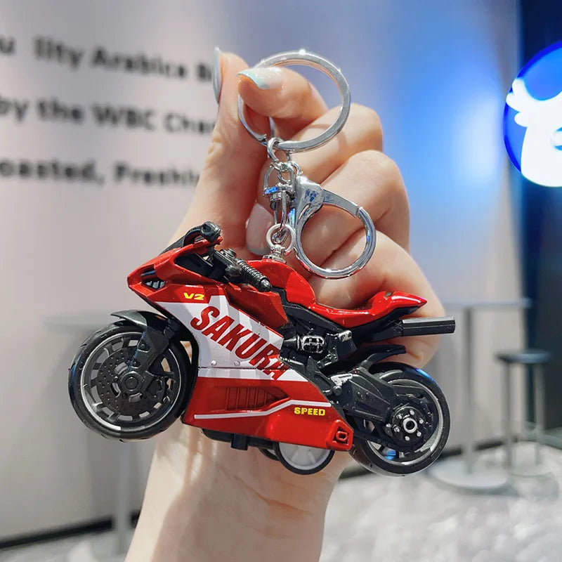 Cartoon Mini Motorcycle Keychain Exquisite Car Motorcycle Keychain Backpack Pendant Key Ring Accessories