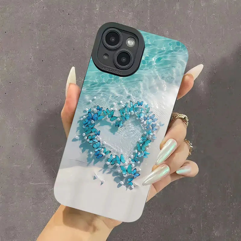 Blue Butterfly Ocean Waves Phone Case For iPhone 16 15 Pro Max 14 13 12 11Pro Max  Mini X XS XR 7 8 Plus SE Silicone Soft Cover