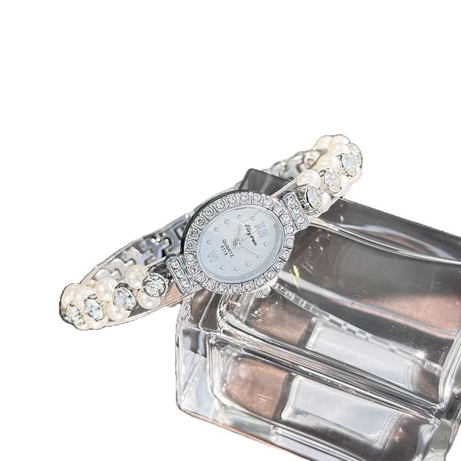 New Hot Pearl Bracelet Watch Luxury Diamond Encrusted Women Quartz Watch Oval Dial Ladies Wristwatches Dropshipping clock