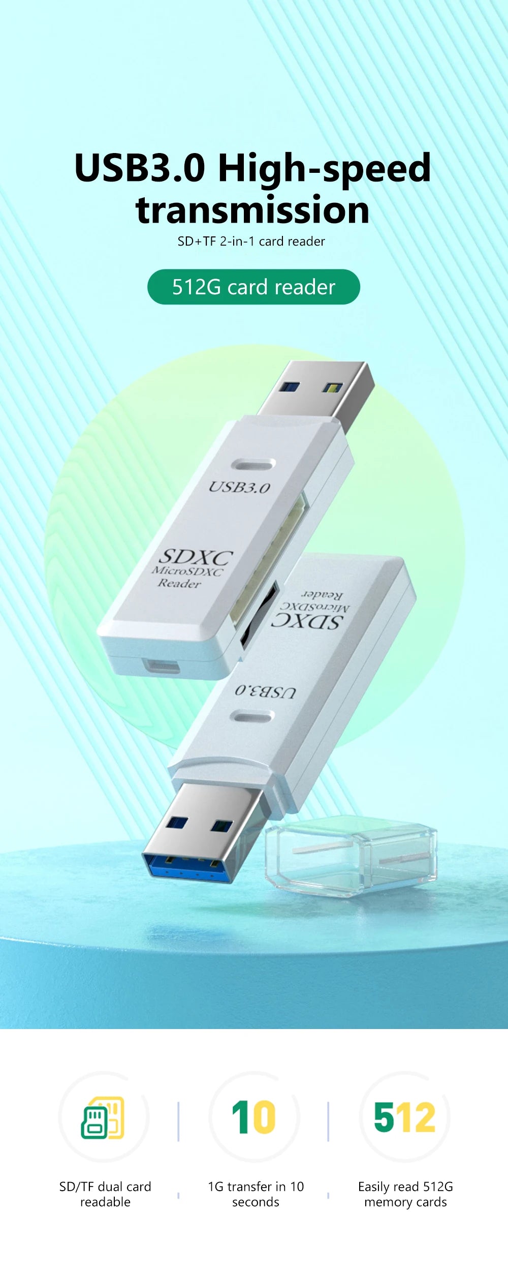 2in 1 USB 3.0 Card Reader USB2.0 To SD TF Memory Card Adapter For PC Laptop Accessories Flash Drive Card Reader Smart Cardreader
