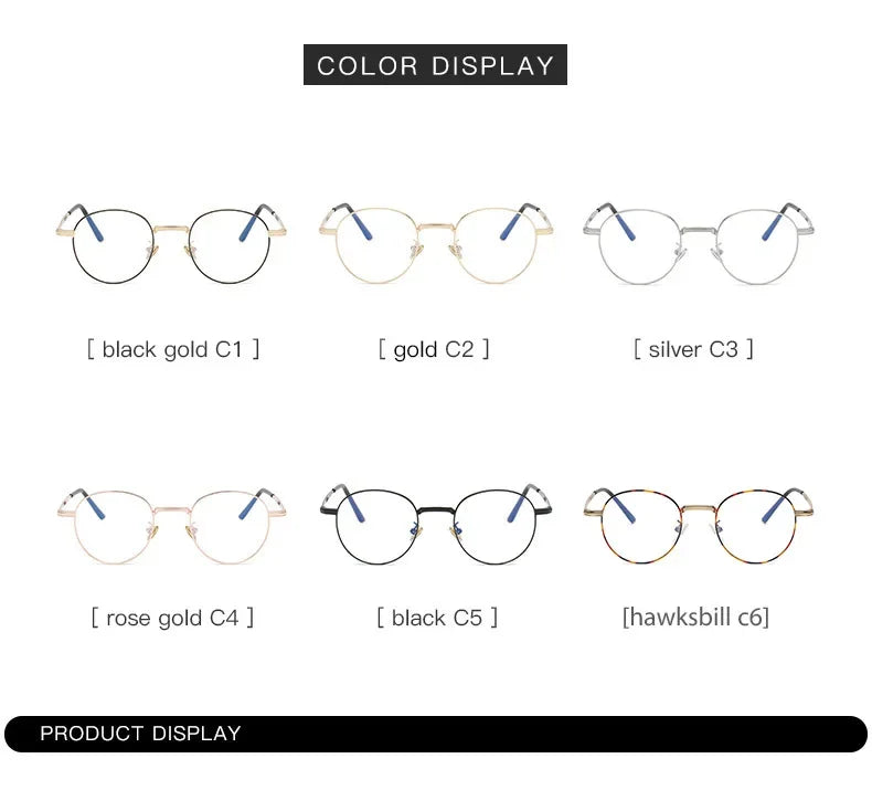 Metal Round Anti Blue Light Glasses Women Men Classic Trend Eyeglasses Frames Transparent Computer Glasses Oculos Feminino