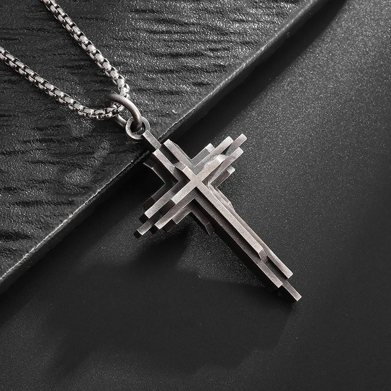 Vintage Catholic Cross Pendant Necklace Men Women Christian Believers Prayer Amulet Jewelry