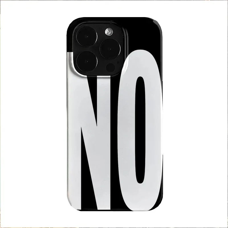 Black White Letters NO and YES Personalized Art Phone Case For iPhone 11 12 13 14 15 16 Pro Max 16E XR X XS Max 7 8 Plus Cover