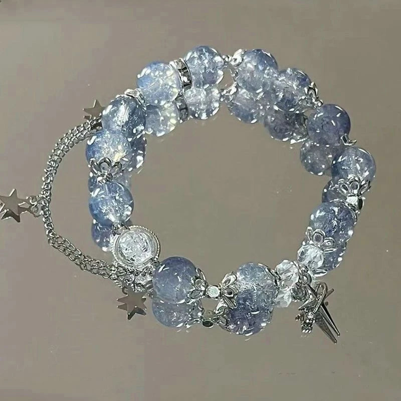 Charm Pink Crystal Beads Bow Pendant Bracelet Women Girls Sweet Cute Star Flowers Tassel Fashion Bracelet Party  Girl