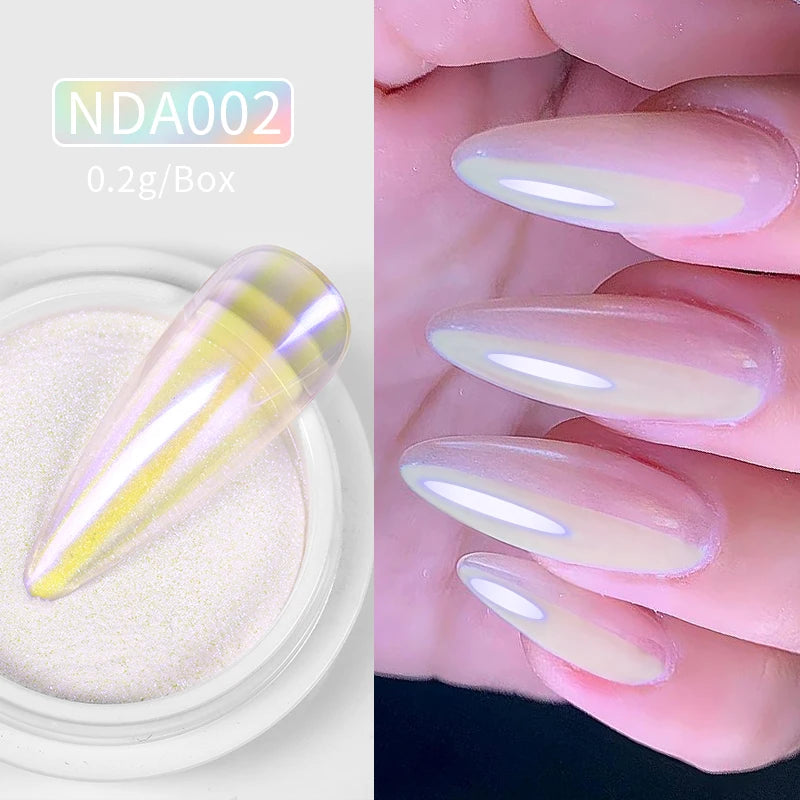 NICOLE DIARY Bright White Pearl Nail Powder Moonlight Plating Mirror Aurora Effect Pigments UV Gel Polish Chrome Dust Nail Decor