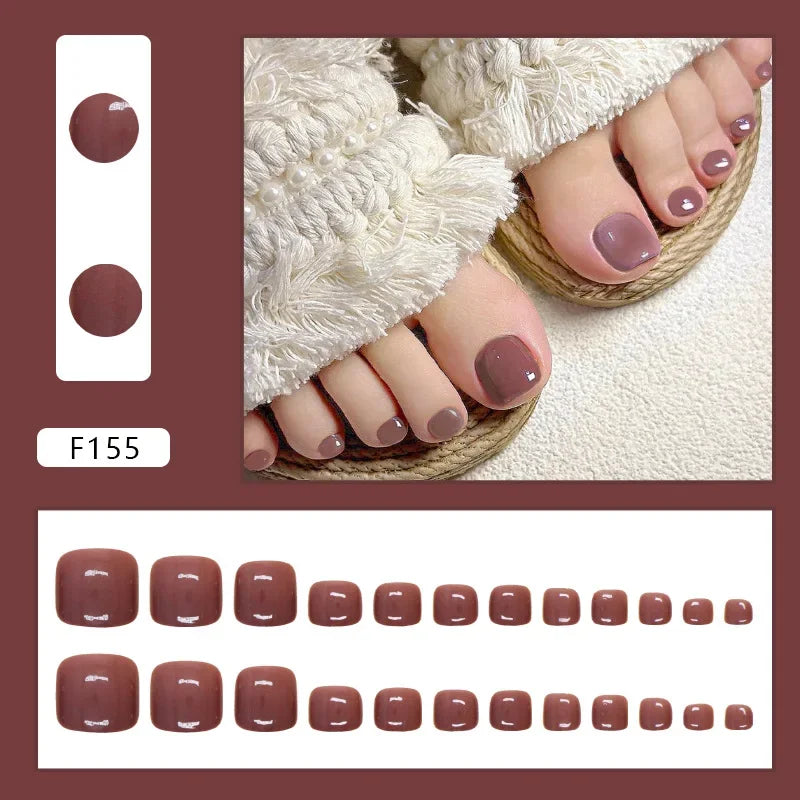 Shell Pattern Press on Nails Fake Nails Tips with Sticker False Toenail Design Butterfly Lovely Girl False Toenail