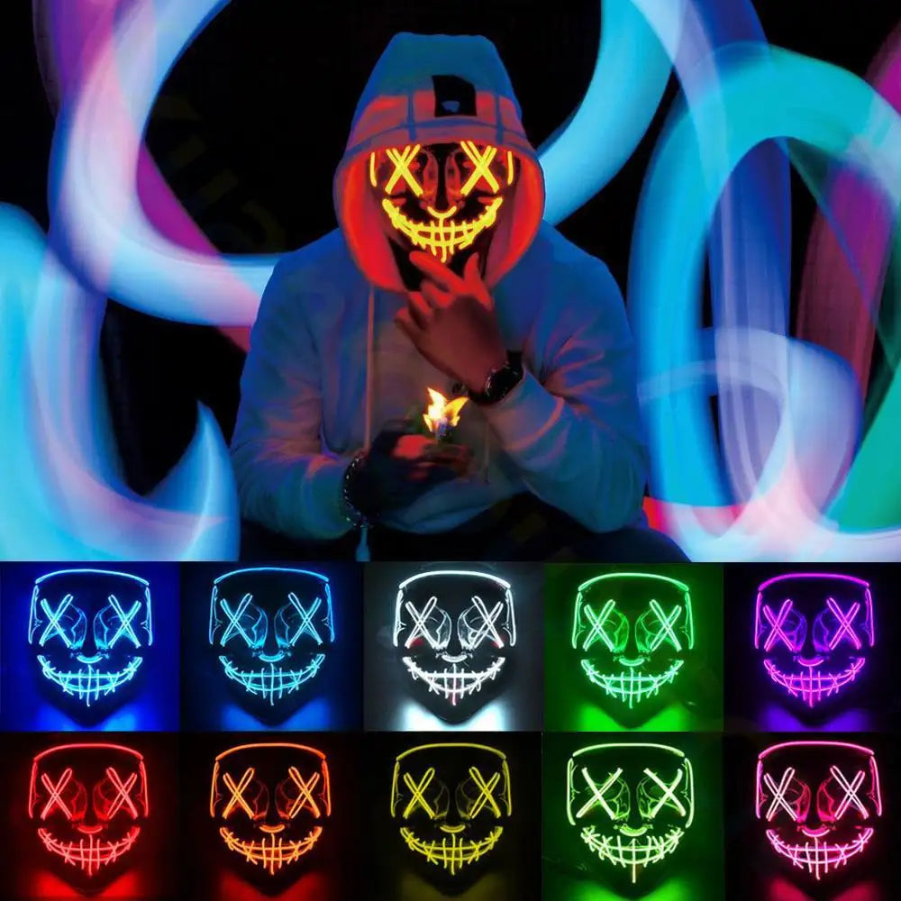 Cosmask Halloween Neon Mask Led Mask Masque Masquerade Party Masks Light Glow In The Dark Funny Masks Cosplay Costume Supplies