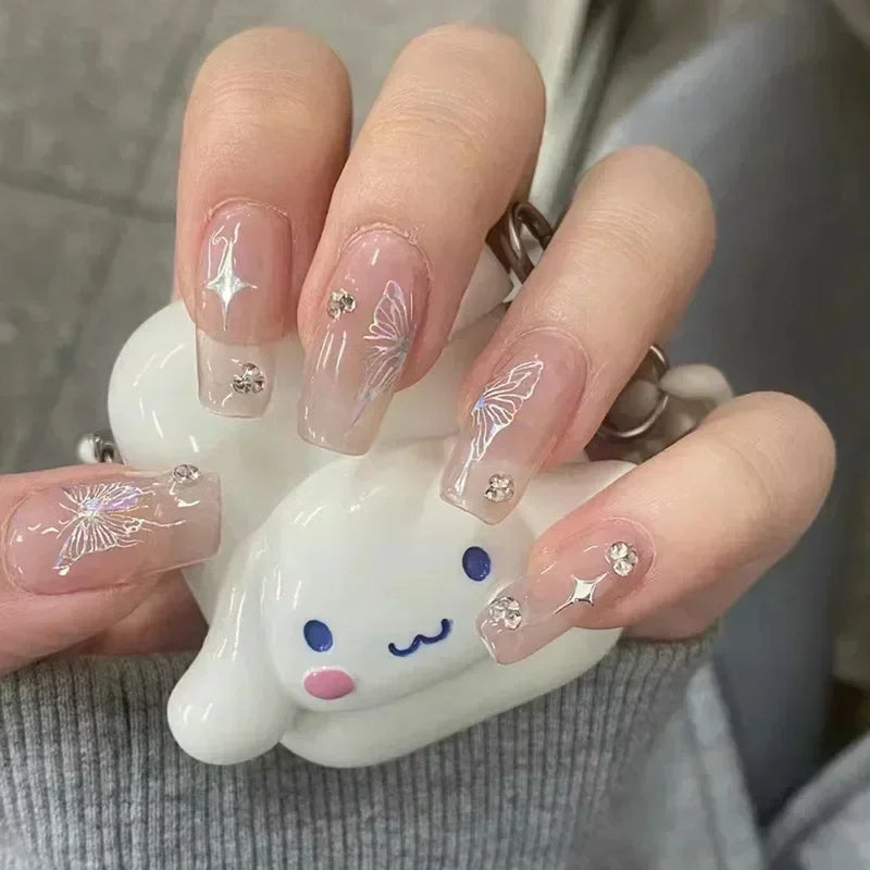 24pcs Detachable butterfly designs artifical nails with glue Ballet fake nails set press on ins simple summer hot false nails