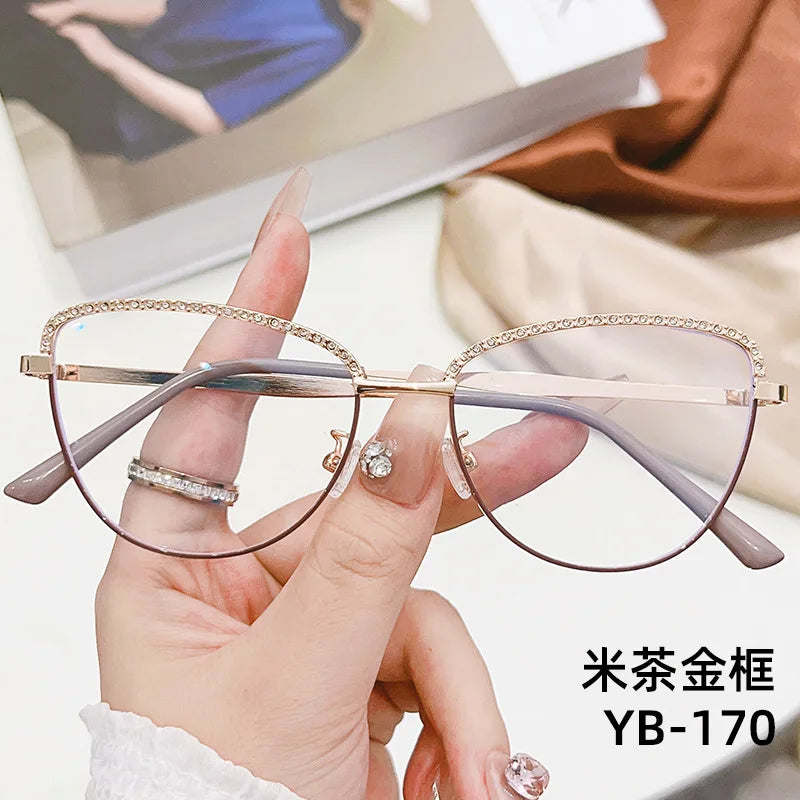 New Metal Anti Blue Light Glasses Fashionable Cat Eye Flat Lenses Large Frame Computer Eyeglasses Oculos De Grau Feminino