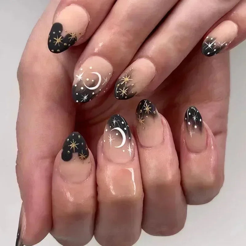24pcs detachable sweet cool ballet false nails with star y2k designs acrylic press on nails coffin almond fake nails with glue