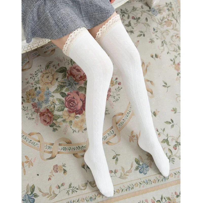 Sexy Medias Lace Up Long Knee Socks Women Over Knee Thigh High Stockings Fashion Ladies Girls Warm Sexy Blend Tights Black White
