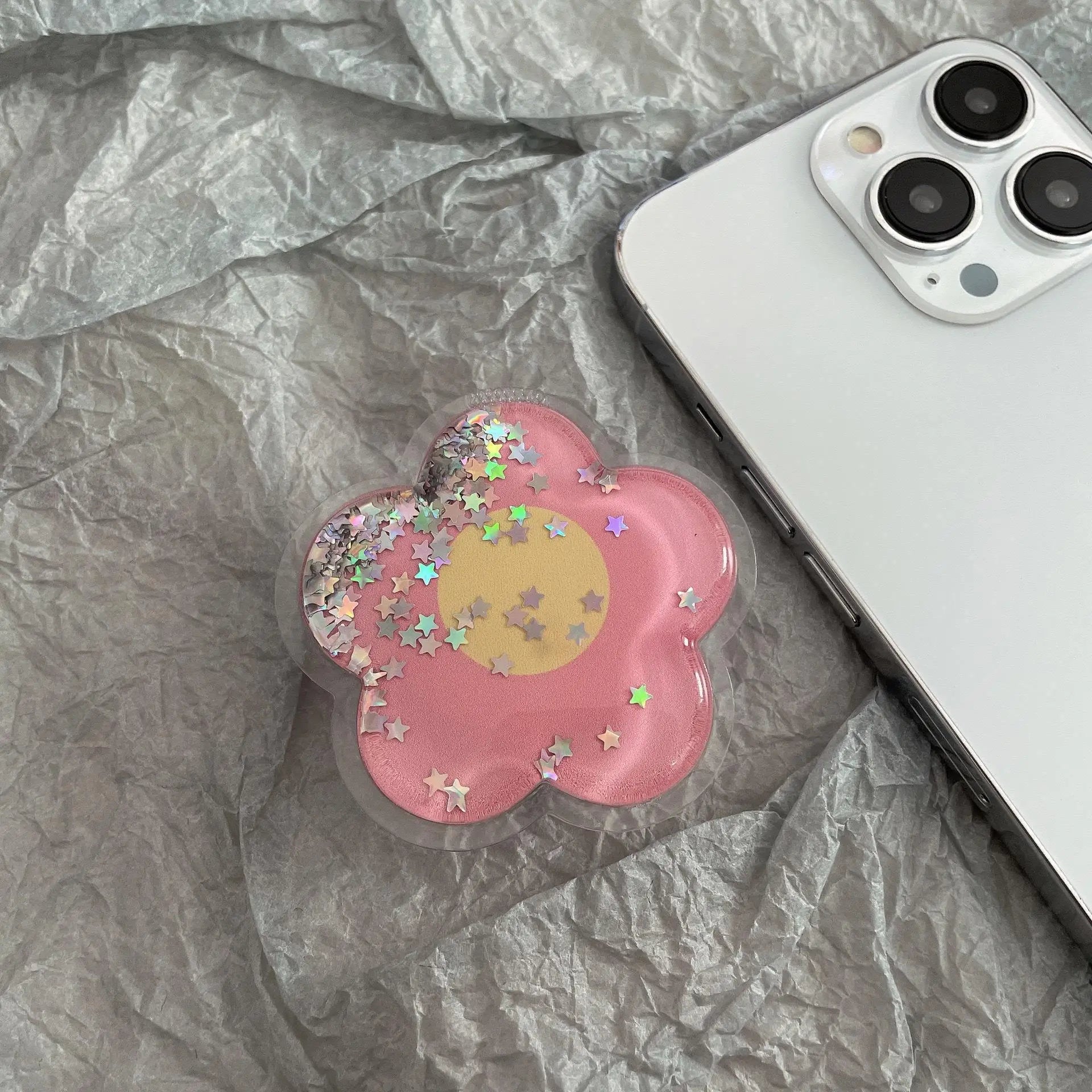 Cartoon Glitter Flowers Liquid Quicksand Phone Grip Stand Holder For iPhone Samsung Huawei Xiaomi Universal Finger Ring Bracket