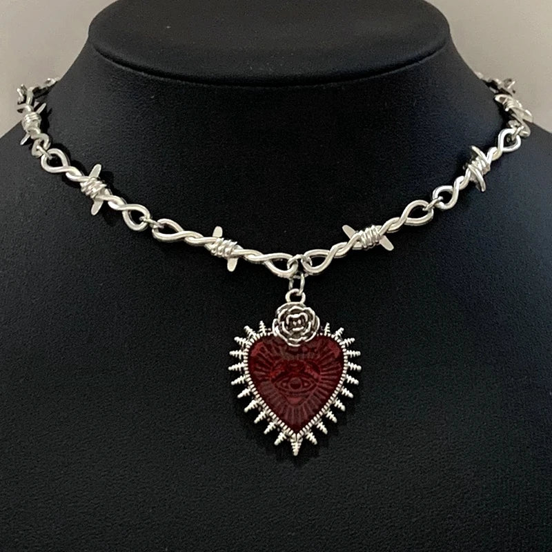 Sacred Heart necklace, small wire necklace, women's hip-hop, gothic, punk style, barbed wire, small thorn chain necklace, gift