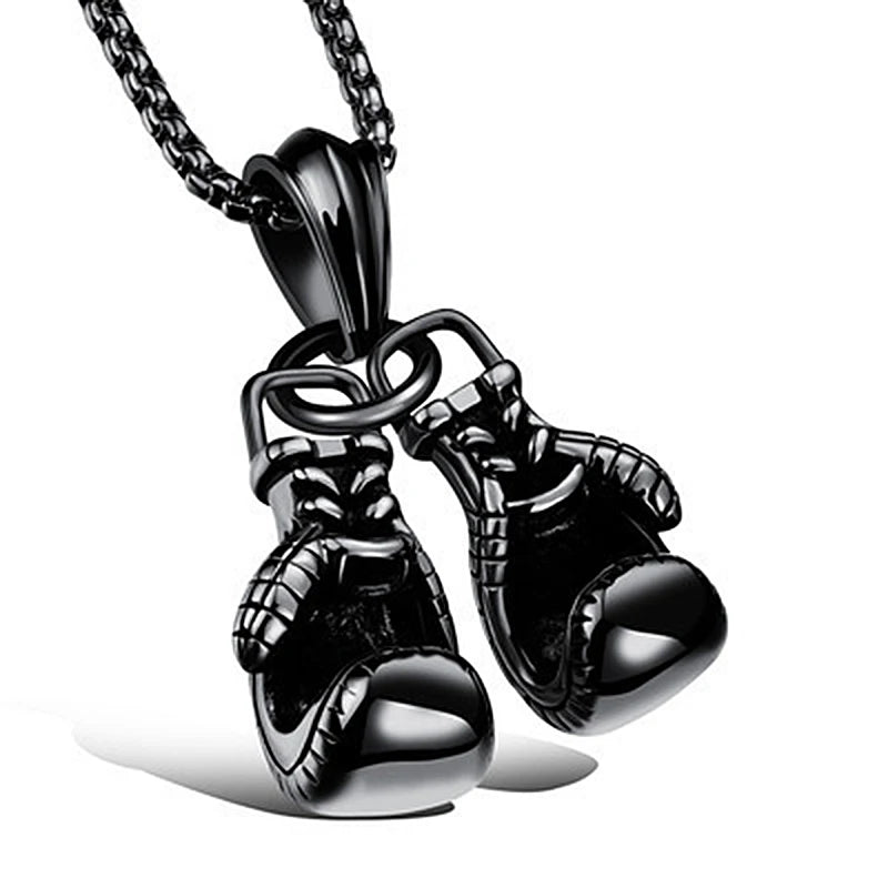 Vintage Boxing Gloves Pendant Necklace For Men Punk Hip Hop Style Gold Color Titanium Steel Chain Fashion Women Jewelry Gifts