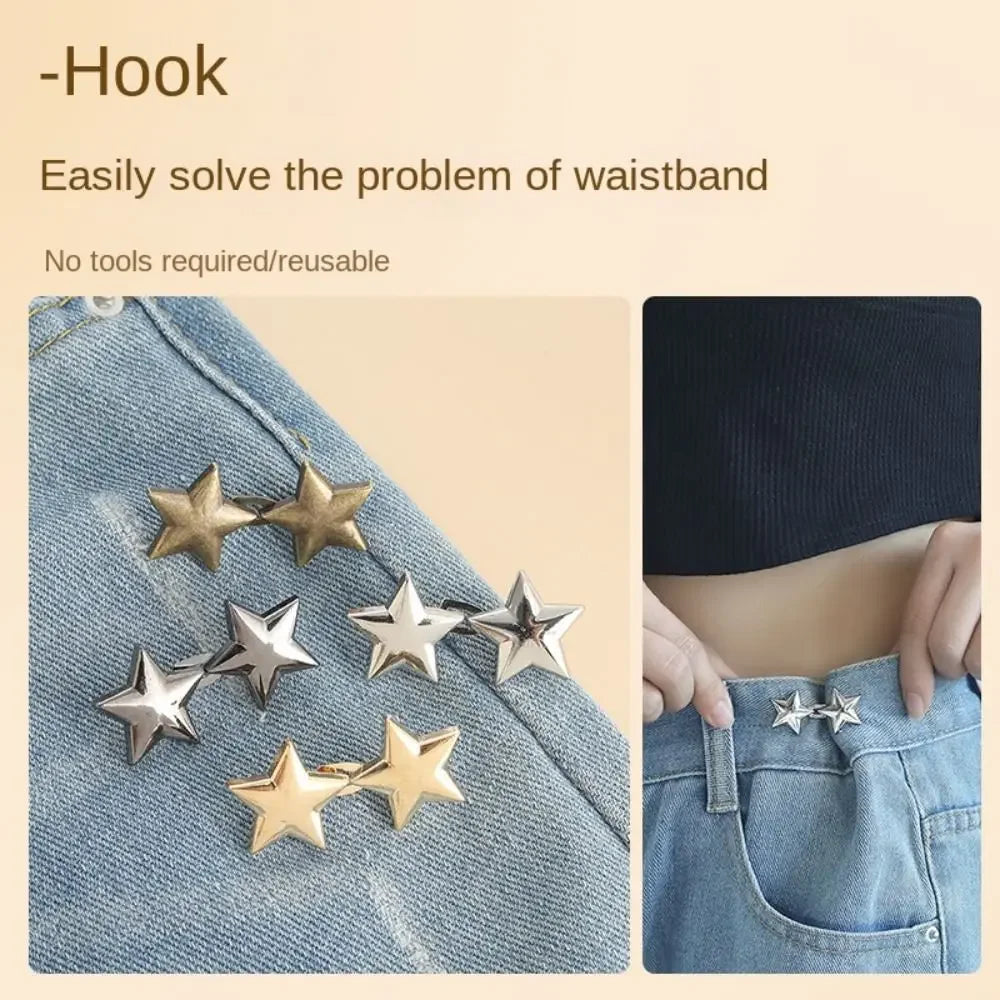 1Pcs Star Adjustable Pants Fastener Clips for Pants Pin Retractable Waist Button Loose Button for Jeans Perfect Fit Reduce Waist