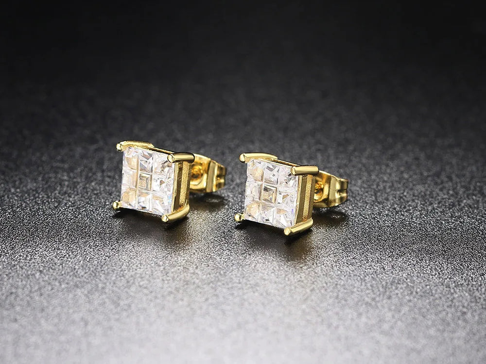 Hippie Sparkling Square Zirconia Earrings For Women Punk Gold Color Plated Charm Earings Gift Hiphop Jewelry Accessories OHE108