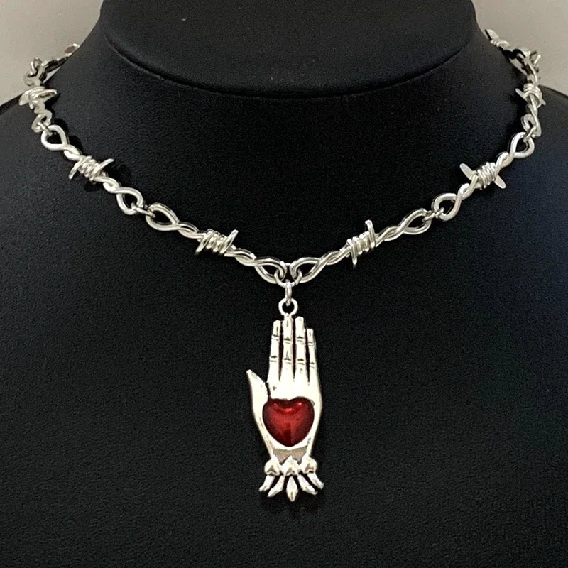 Sacred Heart necklace, small wire necklace, women's hip-hop, gothic, punk style, barbed wire, small thorn chain necklace, gift