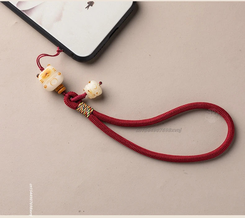 Cute Bodhi Lucky Cat Mobile Phone Wrist Hanging Chain Pendant Pendant Exquisite Anti-loss Drop-resistant Mobile Case Lanyard