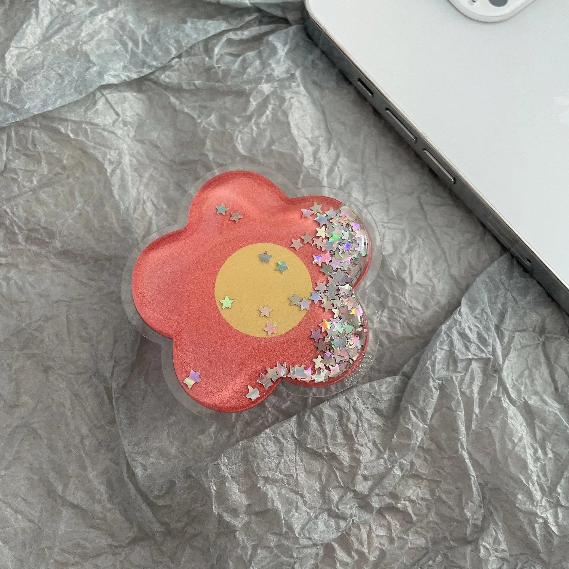 Cartoon Glitter Flowers Liquid Quicksand Phone Grip Stand Holder For iPhone Samsung Huawei Xiaomi Universal Finger Ring Bracket