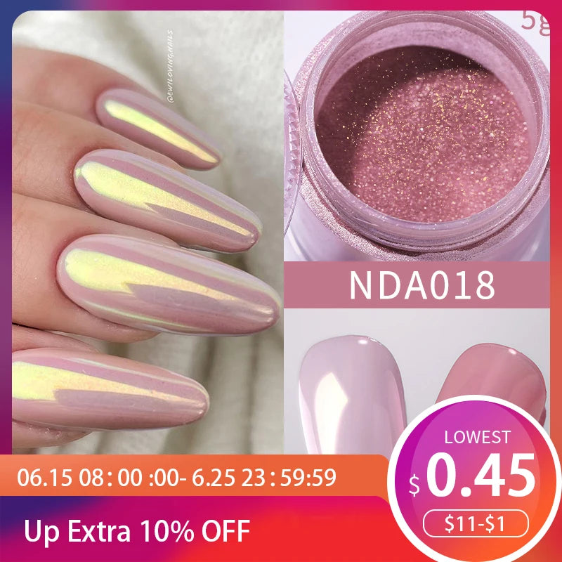 NICOLE DIARY 5g Aurora Pearl White Pink Nail Powder Chrome Pigments Metallic Rubbing Dust Moonlight Effect Nail Arts Decoration