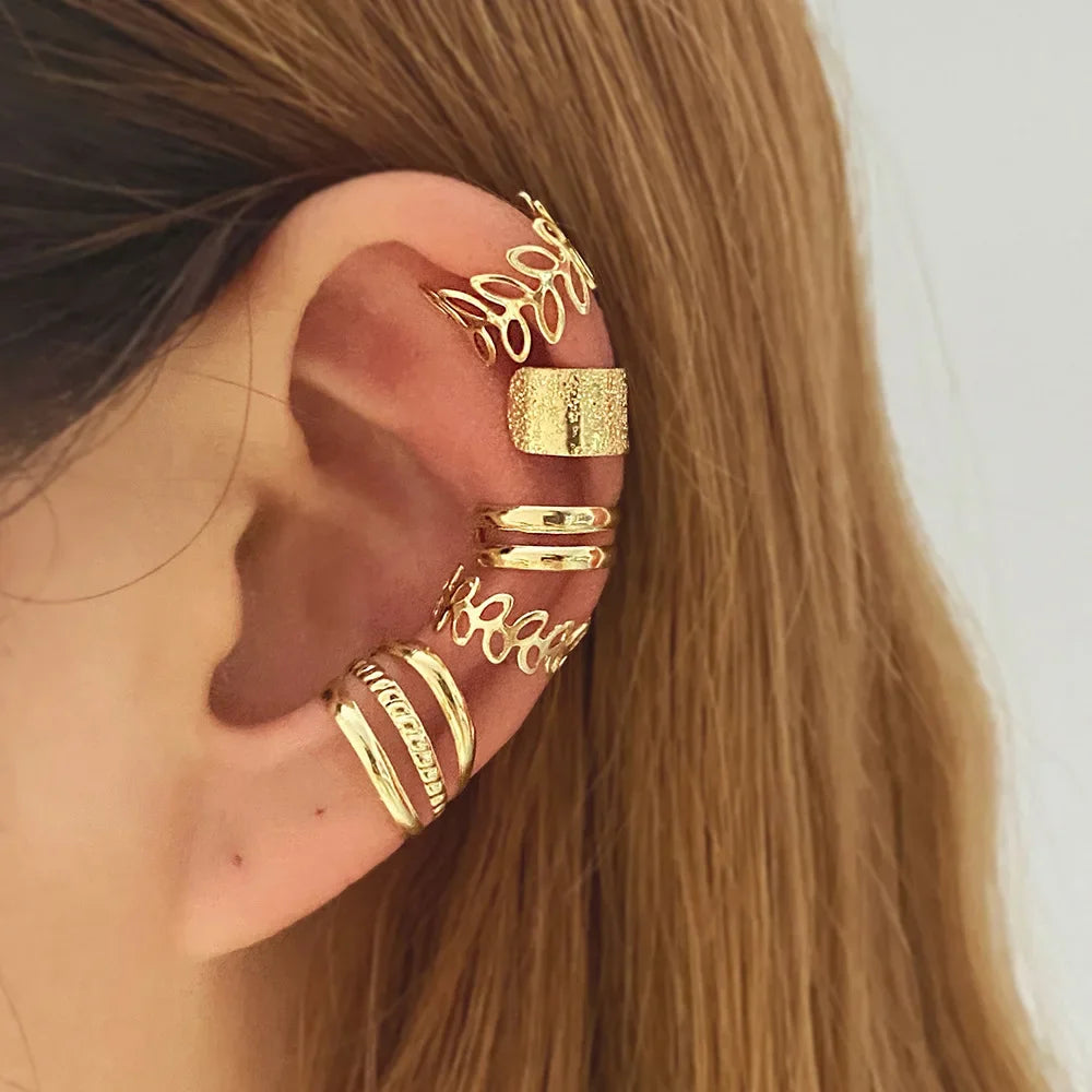 10 Pcs Leaves Clip Earrings for Women Rose Gold Color Creative Simple C Ear Cuff Non-Piercing Ear Clips Set Trend Jewelry Gift