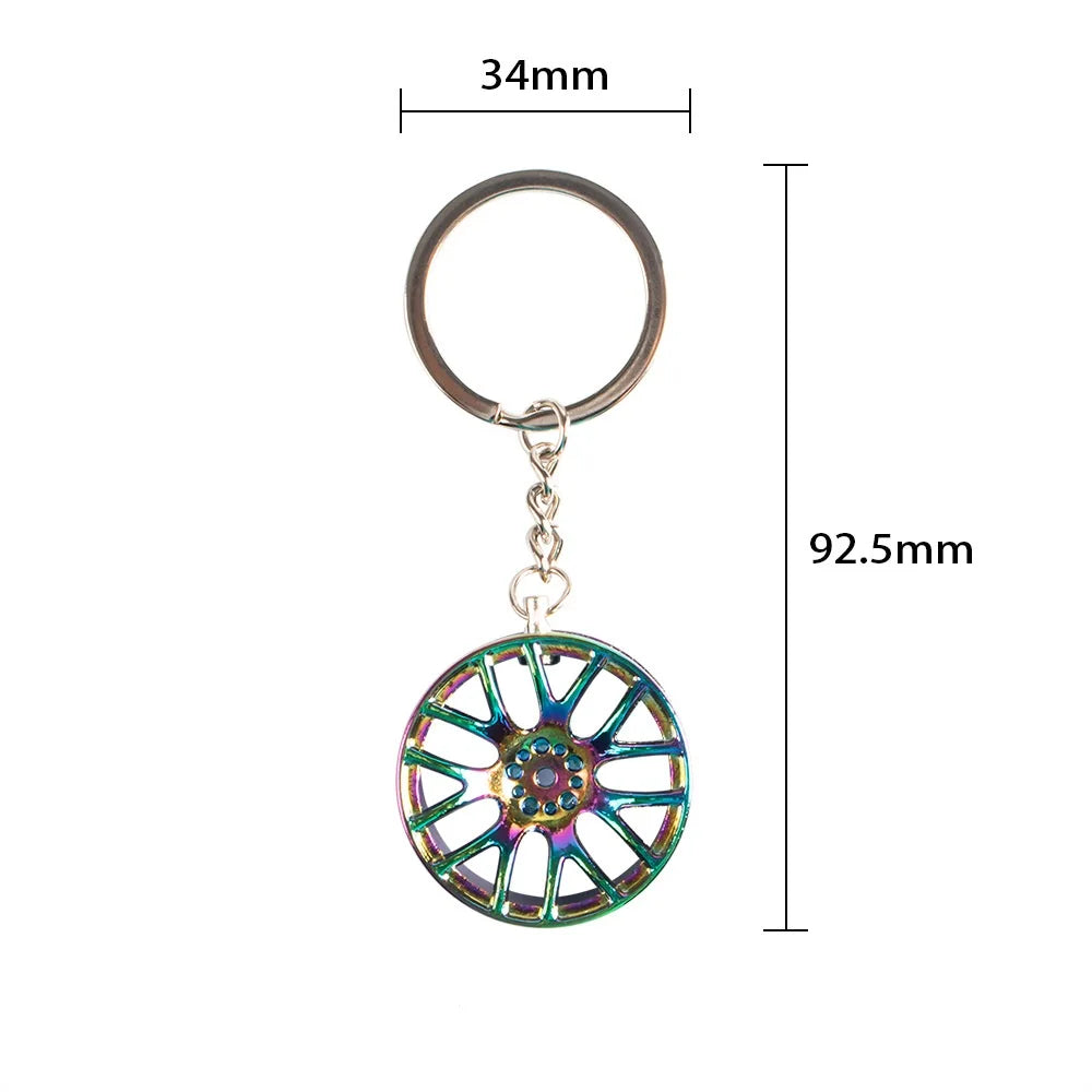 Car Wheel Hub Key Chain Car Tire Keychain Fingertip Gadget Alloy Keyring Pendant Toy Gift