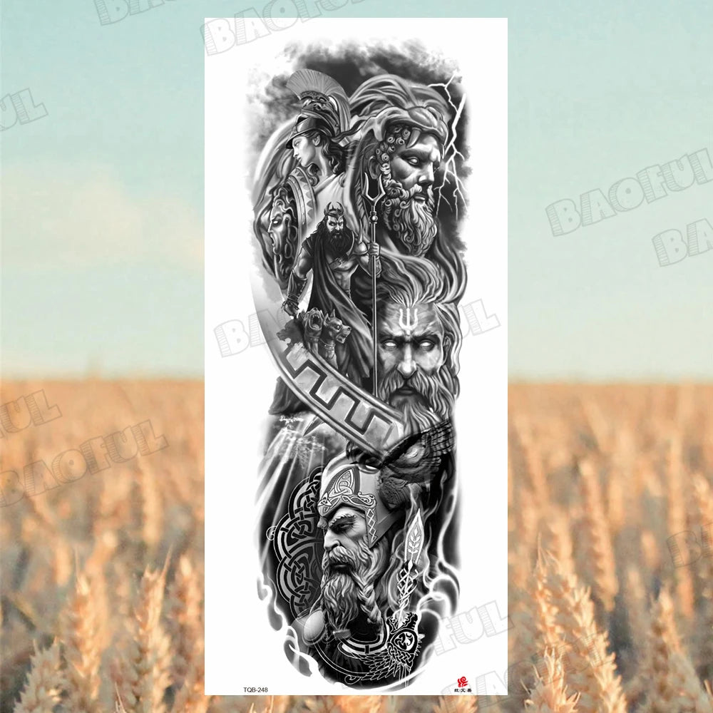 Arm Sleeve Temporary Tattoos For Women Men Realistic Wolf Lion Rosette War Maori Flower Fake Tattoo Stickers Sexy Thigh Tatoos