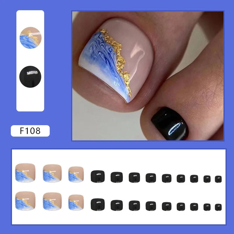 White French Press on Nails Fake Nails Tips with Sticker False Toenail Design Butterfly Lovely Girl False toenaile 1