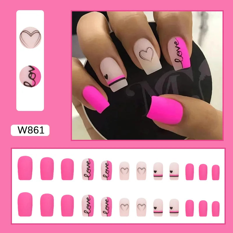 Sweet French 24 Pcs Press on Nails Pink Gradient Fake Nails Glossy Artificial Finger Manicure Reusable False Nails for Women