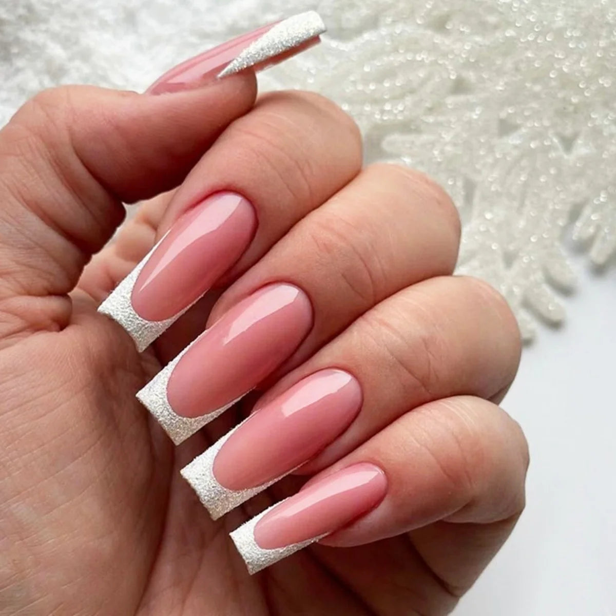 24Pcs Extra Long Square Fake Nail with Glue 3D Little Bear Bow Design False Nails White French Press on Nails Wearable Manicure