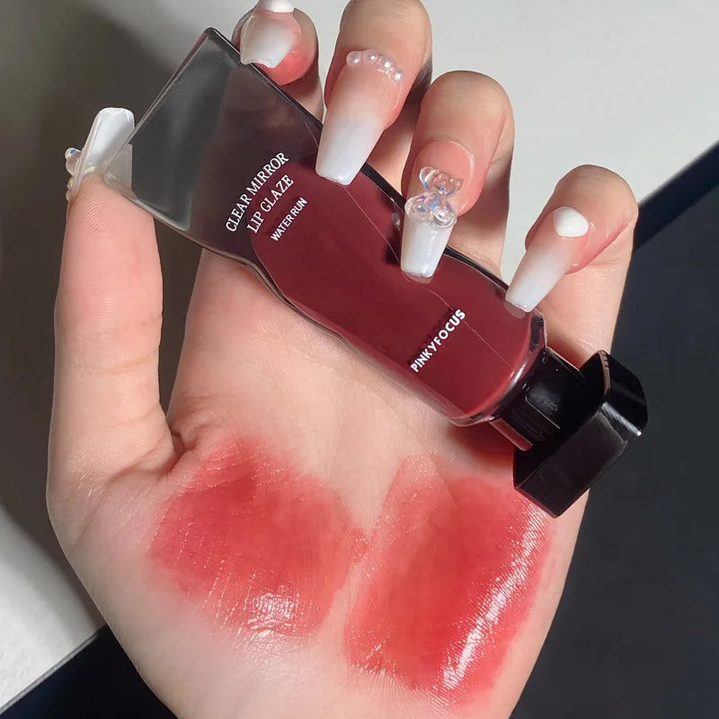 Black Mirror Water Lip Gloss Lip Glaze Transparent Glass Lip Oil Waterproof Liquid Lipstick Nude Brown Clear Tint Makeup