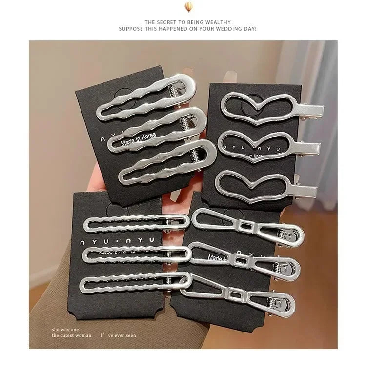 3Pcs/Set Sweet Fashion Metal Hairpin Non Slip Hairpin Geometric Hollow Hair Pin Women Barrettte Hair Clip