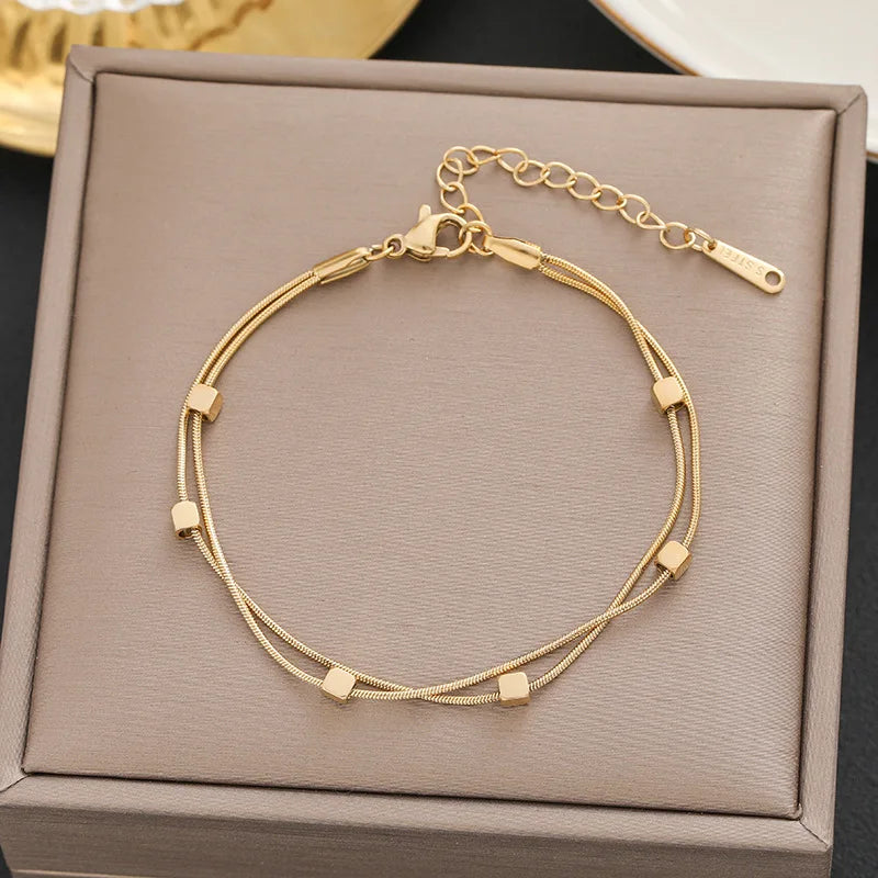316 Stainless Steel Butterfly Heart Belt Twist Multilayer Chain Bracelet For Women Jewelry Party Gifts Bijoux Pulsera