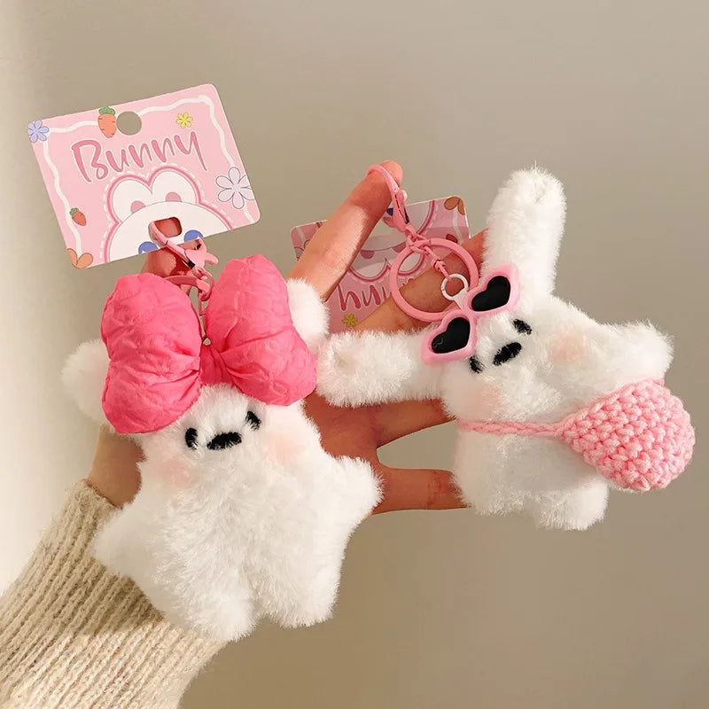 1Pc Kawaii Rabbit Plush Keyring Ornament Lovely Plush Animal Bowknot Keychain for Women Girls Versatile Bag Charm Pendant Gifts
