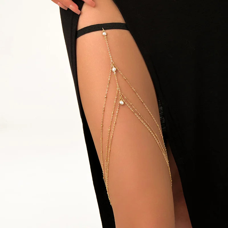 Fashion Summer Bohemian Thigh Chain Simple Sexy Body Chains for Women Double-layer Metal Leg Chain Festival Jewelry Accesorios