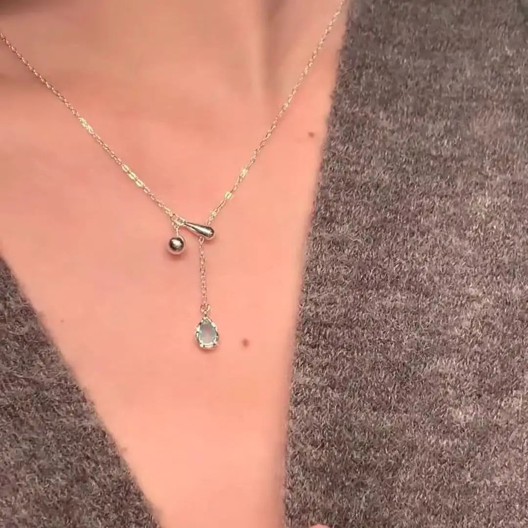Fashion Blue Zircon Water Drop Shape Necklace Simple Style Charm Ladies Pendant Choker Gift Korean Trend Jewelry 도매