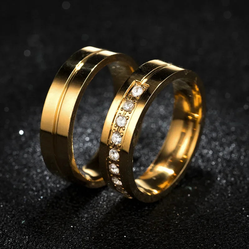 Fashion Wedding Bands Rings for Women Men Love Gift Gold-color Trendy Stainless Steel Promise Couple Jewelry Gifts