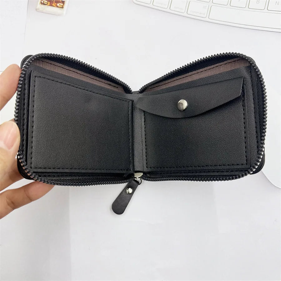 1 pc Leather Men’s Wallet Luxury Mens Purse Male Zipper Card Holders with Coin Pocket Rfid Wallets Gifts for Men Money Bag
