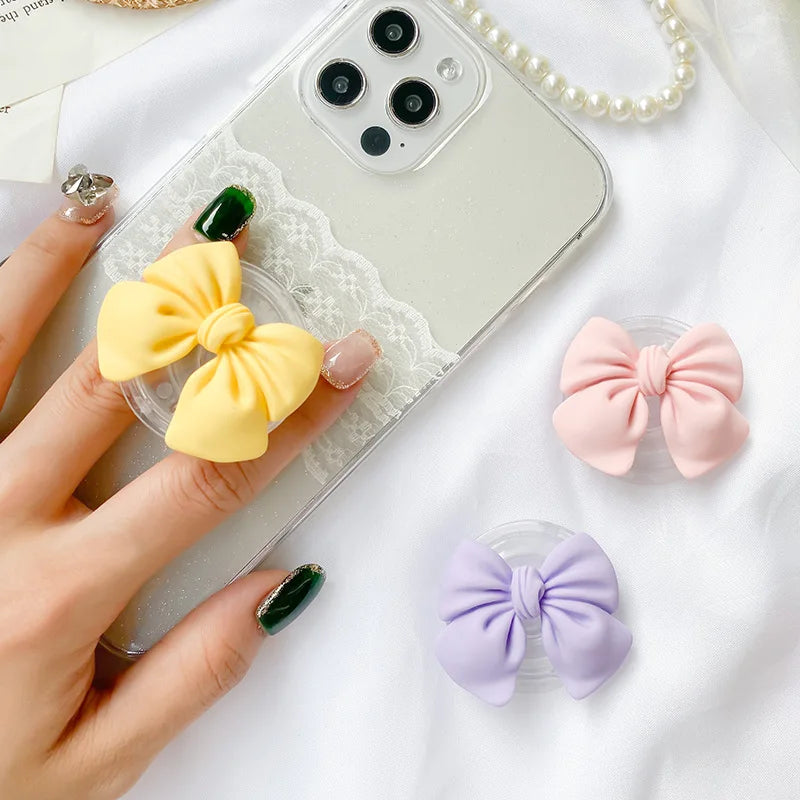 Cute Colorful Bowknot Phone Grip Expandable Desktop Stand Macaron Resin Butterfly Knot Foldable Holder Mobile Accessory