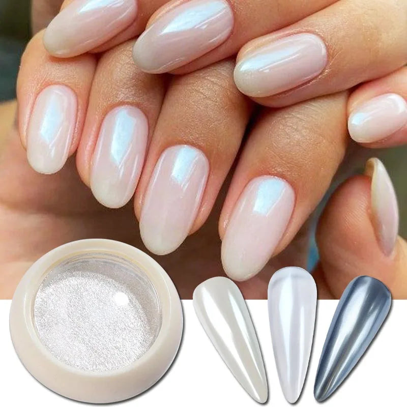 NICOLE DIARY 5g Aurora Pearl White Pink Nail Powder Chrome Pigments Metallic Rubbing Dust Moonlight Effect Nail Arts Decoration