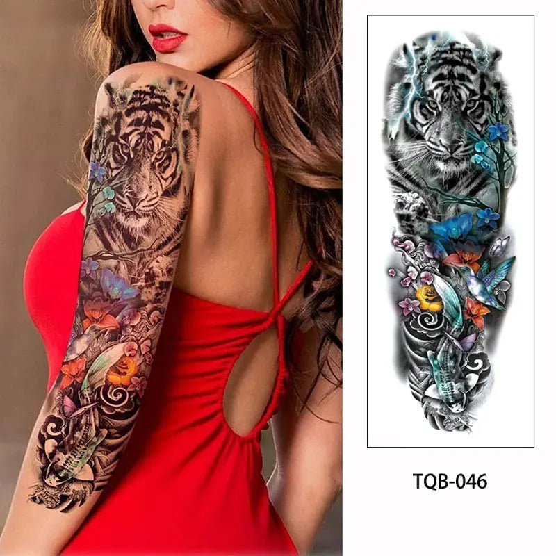 Waterproof Temporary Tattoo Sticker Large Size Tattoo for Men Sleeve Clock Fake Tattoo for Women Girl Full Arm Tattoo Fake
