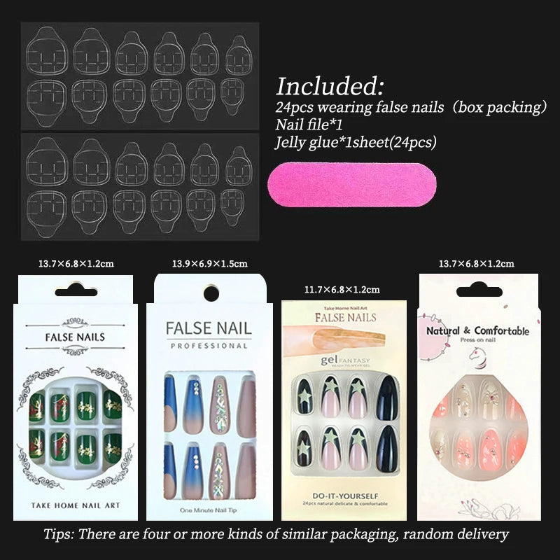 24pcs Milky Jelly Gradient Fake Nails French Nail Waterproof Faux Medium Coffin False Nails Fingernails Press On Nails Tips