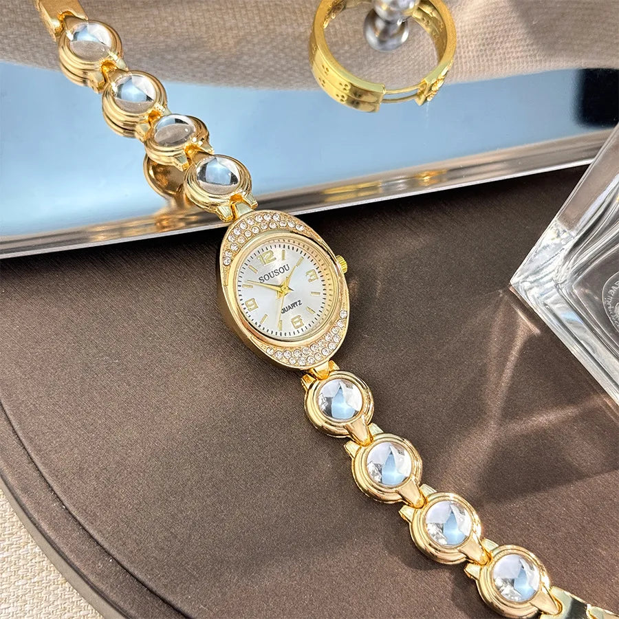 Luxury Bracelet Women Watches New Ladies Yuanbao Shaped Rhinestone Inlaid Women's Quartz Wristwatch Fashion Watches Dropshipping