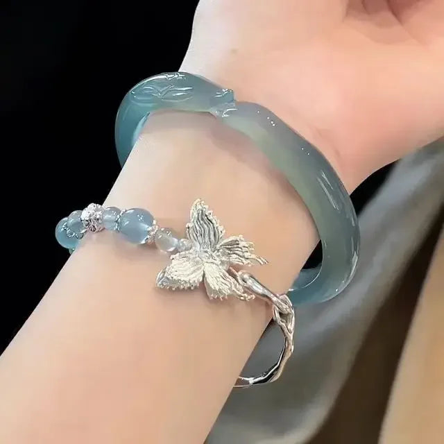 Chinese Style Tassel Beaded Bracelet for Women Retro Butterfly Pendant Charm Bracelets Temperament Bangles Fashion Jewelry Gift
